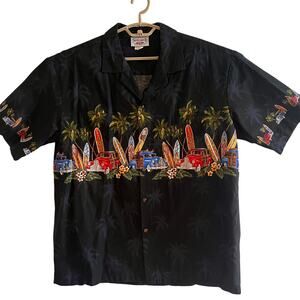 Vintage Pacific Legend Hawaiian Shirt XL Black Surf Woody Car Aloha Made in USA